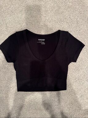 Garage Black Scoop Neck Cropped Tee
